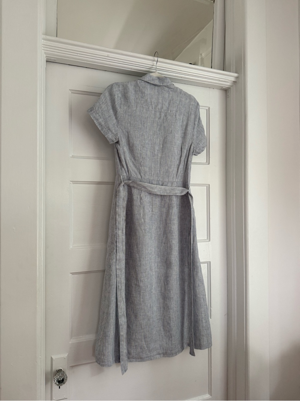 Quince - 100% European Linen Button Front Dress in Blue Pinstripe - Picture 7 of 7